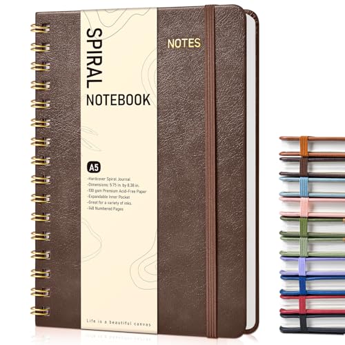 Graph Spiral Journal Notebook, A5 Hardcover Spiral Journals for Women Men, 100 GSM Graph Paper Notebooks, 150 Pages Spiral Bound Grid Notebook for Writing Note Taking Work 5.75" x 8.38", Dark Brown - color: DarkBrown, size: Graph