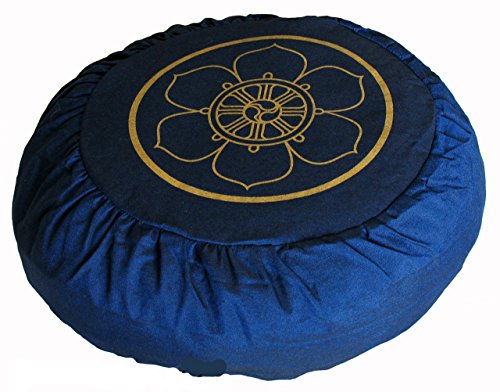 Meditation Cushion Zafu Pillow Silkscreen Symbols - color: Dharma Wheel Blue