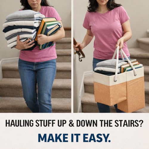 Stair basket,Foldable staircase baskets,Step stairs storage baskets with handle,1pcs apricot - color: apricot