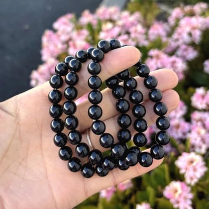 Adabele 1pc Natural Stretch Gemstone Bracelet 8mm (0.31") Bead 7" to 8.5 inch Healing Crystal Energy Quartz Chakra Jewelry Women Unisex Birthday Gift - color: Grade A Black Tourmaline, size: 7 inch