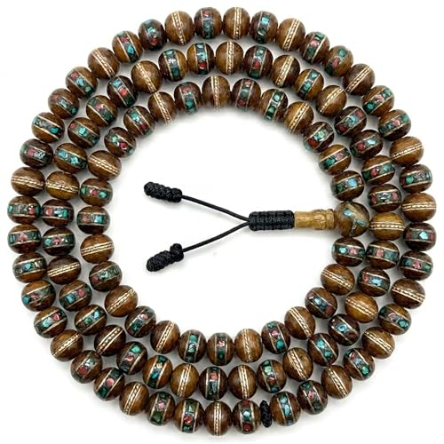 Agan Traders 108 Mala Prayer Beads Necklace for Men & Women – Tibetan Buddhist Prayer Beads Wrist Mala - Handmade Yak Bone Japa Mala Beads for Meditation, Yoga & Healing - color: BN Brown - 10 mm
