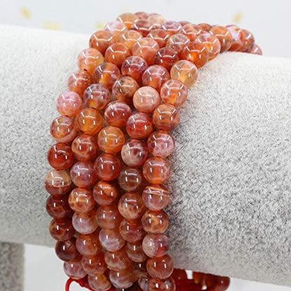 Keleny Natural Gemtone 6mm Round Beads Crystal Adjustable Braided Macrame Tassels Bracelets Unisex - color: Red Crab Fire Agate