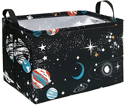 Storage Basket Home Shelf Basket Kids Organizer Box Clothes Laundry Hamper Nursery Bin Gift Laundry Basket with Handles for Home (Black Planet) - color: Black Planet