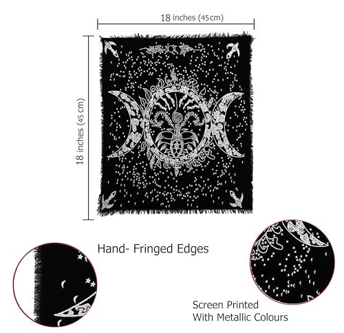 Indian Consigners Altar Cloth Triple Moon Goddess Silver Witchcraft Alter Tarot Spread Top Cloth Wiccan Square Spiritual 18 by 18 Sacred(Triple Moon Goddess Silver Gold) - color: Triple Moon Goddess Silver