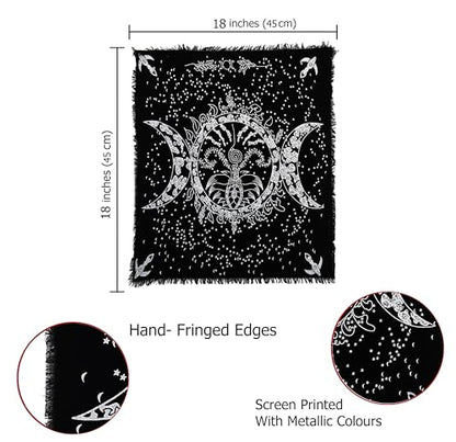 Indian Consigners Altar Cloth Triple Moon Goddess Silver Witchcraft Alter Tarot Spread Top Cloth Wiccan Square Spiritual 18 by 18 Sacred(Triple Moon Goddess Silver Gold) - color: Triple Moon Goddess Silver