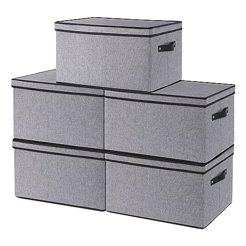 Storage Bins with Lids, 7.1 x 9.1 x 13 Inch Closet Organizers for Shoes Towels Books, Storage Boxes with Handles, Gray, 5-Pack - color: Grey, size: Small（5 Pack）