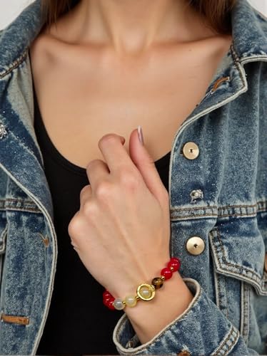Rose Quartz Bracelet, 8mm Natural Gemstone Love Stone Jewelry Anxiety Relief & Meditation Support Heart Chakra Balance Valentine’s Mother’s Day Gift for Her - color: Incantation scarlet