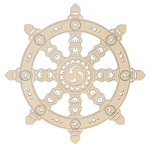 Fourth Level MFG 12” Dharma Wheel, Sacred Geometry Wood Wall Art, Buddhism Teachings Symbol, Zen Home Decoration for Yoga and Meditation, Good Chakra Energy Spiritual Altar Decor, Cycle of Life - color: 12” Dharma Wheel