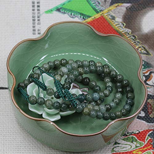 Keleny Natural Gemtone 6mm Round Beads Crystal Adjustable Braided Macrame Tassels Bracelets Unisex - color: Dark Green Jade