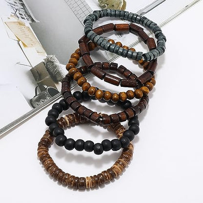 DATOA Multilayer Wooden Beaded Bracelet for Men Women Handmade Elastic Bracelet - style: Style A