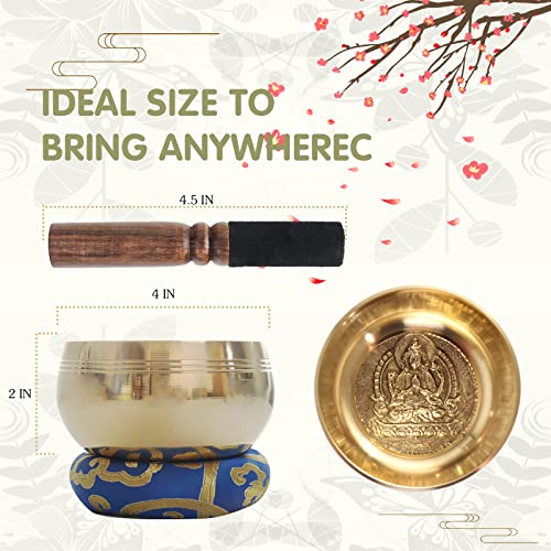 REGIS Tibetan Singing Bowl Set ， Mindfulness, and Stress Relief zen decor，Bowl Handcrafted in Nepal for Healing and Mindfulness (gold, 4 inch)