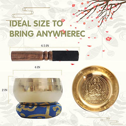 REGIS Tibetan Singing Bowl Set ， Mindfulness, and Stress Relief zen decor，Bowl Handcrafted in Nepal for Healing and Mindfulness (gold, 4 inch)