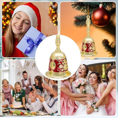 Handbell, Small Hand Bell Hand Call Bells Wedding Bells, Table Bell Service Bell for Restaurant, Hotel, Shops, Pet Training Bell, Christmas Bells (Golden Red)