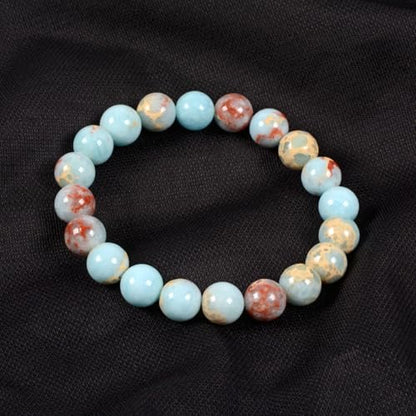 Justinstones Gemstone Crystals Chakra Beads Bracelet Crystal Healing 10mm Round Stretchable Bracelet for Her Gift - color: Dyed Blue Serpentine