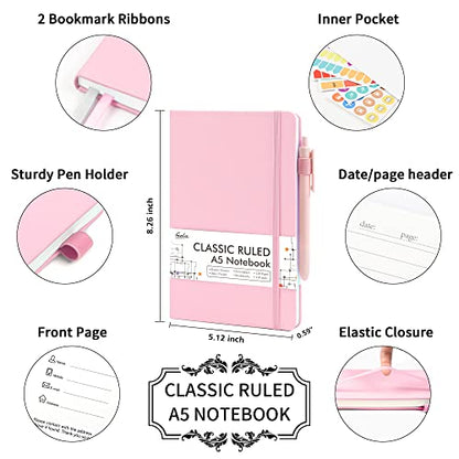feela 24 Pack Journal Notebook Bulk for Work, Business Notebook Hardcover Lined Writing Journal with Pen Holder for Men Women Note Taking, with 24 Black Pens, 120 GSM, 5.1”x8.3”, A5, Rose Pink - color: 24 Rose Pink