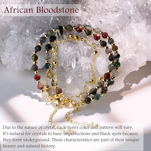 Farfume Crystal Bracelet Beaded Bracelets 4mm Natural Stone Beads Gemstone Handmade Jewelry Gift for Women - color: African Bloodstone-Courage & Vitality