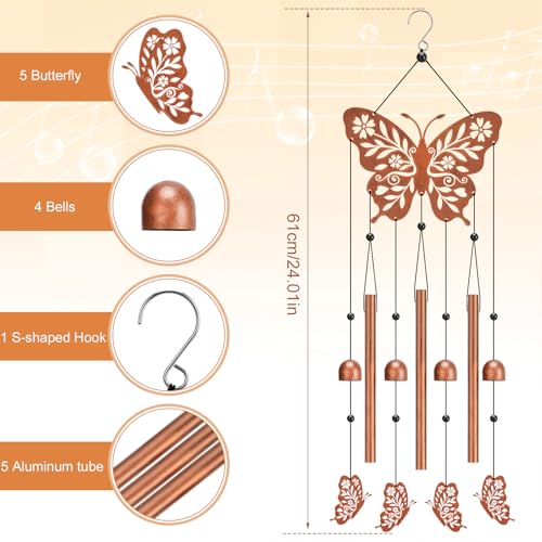 Butterfly Wind Chime for Outside,Butterfly Gifts for Women Men,Horizontal Metal Memorial Butterflies Birthday Gifts for Women Men Garden Decor