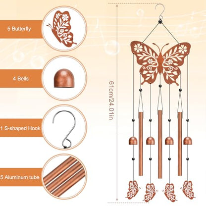 Butterfly Wind Chime for Outside,Butterfly Gifts for Women Men,Horizontal Metal Memorial Butterflies Birthday Gifts for Women Men Garden Decor