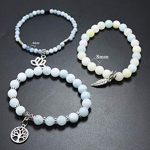 Tree of Life Yoga Healing Stone Bracelets,Multilayer Lotus Chakra Stone Reiki Bracelet Sets,Anxiety Crystal Natural Stone,for Women Stress Relief - style: Aquamarine + Morganite