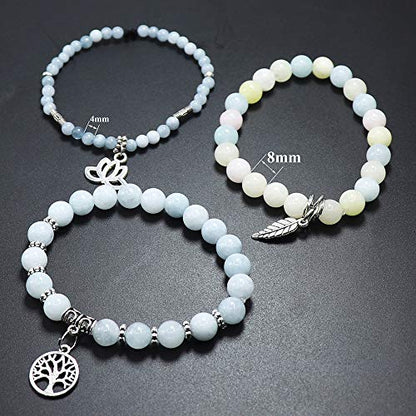 Tree of Life Yoga Healing Stone Bracelets,Multilayer Lotus Chakra Stone Reiki Bracelet Sets,Anxiety Crystal Natural Stone,for Women Stress Relief - style: Aquamarine + Morganite
