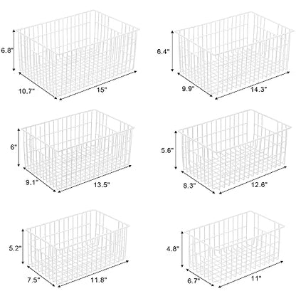 Orgneas Freezer Organizer Bins, Vertical Sides Wire Freezer Baskets for Upright Freezer, Chest Freezer Organizer Deep Freezer Storage Containers for Foods, Snacks, Vegetables, Fruits, Set of 6