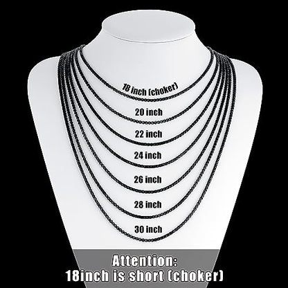 Fiusem Box Chain for Men, Silver Tone/14K Gold Plated/Black Stainless Steel Necklace for Men and Women, Width 2/2.5/3/4/5mm, Length 18-28 Inches