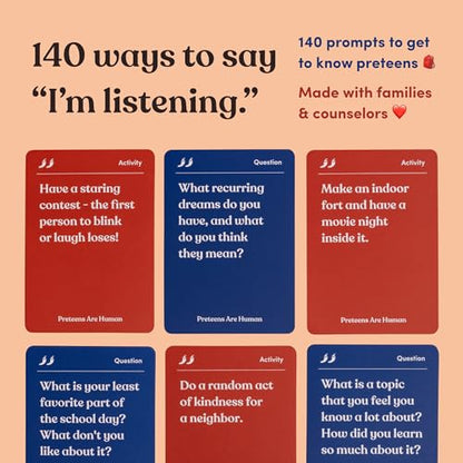 Preteens are Human | 140 Conversation Cards to Help You Get to Know Preteens | Card Game for Middle School Preteens | Designed by Experts for Grades 6-8 | Ages 11-13+ - style: Preteens Are Human