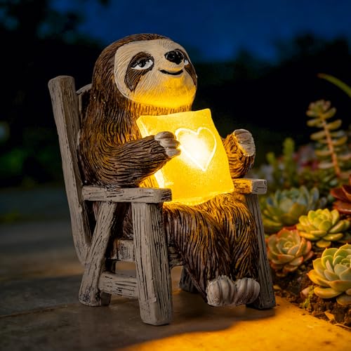 Garden Statue, Solar Sloth Decoration with Light, Outdoor Decor for Patio Table Yard Lawn Balcony Window Sill, Christmas/Birthday Gift for Mom Women