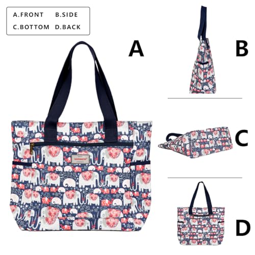 GAENMESN Women's Lightweight Waterproof Tote Bag Durable Designer Handbag with Zipper Travel Commute Everyday Use - color: Elephant