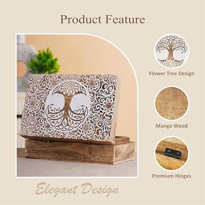 Ajuny Tree of Life Pattern Decorative Box Keepsake Trinket Holder Treasure Chest Jewelry Organizer for Necklaces Watch Storage Boxes Great for Gift- 8X5 Inch - style: Artisanal