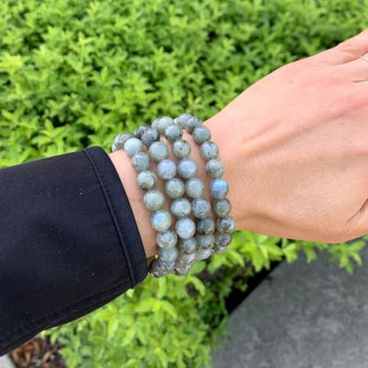 Adabele 1pc Natural Stretch Gemstone Bracelet 8mm (0.31") Bead 7 Inch to 8.5 inch Healing Crystal Energy Quartz Chakra Jewelry Women Unisex Birthday Gift - color: Labradorite (light grey), size: 7 inch