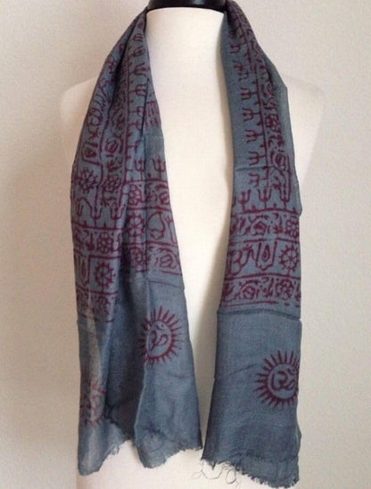 Karma Handicrafts Om Meditation Yoga Harye Ram Prayer Scarf Cotton Scarves Nepal - color: Grey