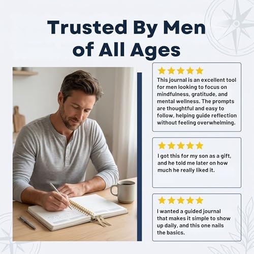Journal for men: mental health journal with prompts for mindfulness, self care, gratitude & anxiety relief | make a happy man w/this gift | spiral