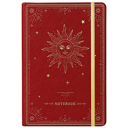Artfan Ruled Notebook/Journal – Premium Thick Paper Faux Leather Classic Writing Notebook with Pocket + Page Dividers Gifts, Banded, Large, 144 Pages, Hard Cover, Lined (5.8 x 8.4) - Red - color: Red2
