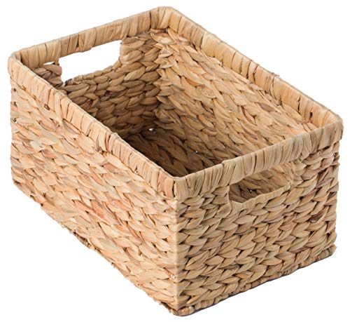Natural Woven Water Hyacinth Wicker Rectangular Storage Bin Basket with Handles, Medium - size: Medium