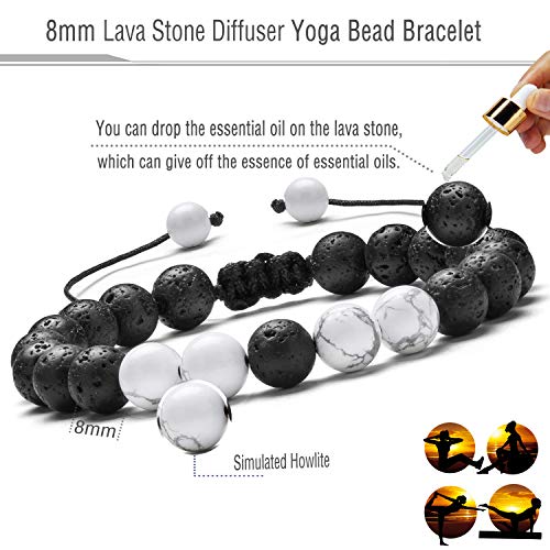 Men Women 8mm Lava Rock Aromatherapy Anxiety Essential Oil Diffuser Bracelet Braided Rope Natural Stone Yoga Gifts Beads Bracelet Bangle-21017 - style: Simulated Howlite & Matte Agate