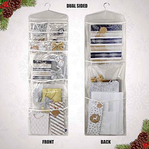 Large Double-Sided Hanging Gift Bag Organizer and Tissue Paper Holder (Grey)