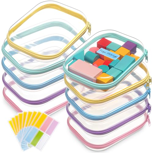 10 Pcs Hard Zipper Case Clear Hard Pouches Plastic Zipper Pencil Portable Box Toy Storage Bins Plastic Container for Travel Toiletry Office Cosmetic Block Puzzle Organizer (S/m,Macaron Color)