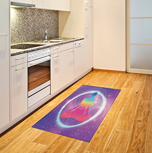 Ambesonne Indie Area Rug, Human Silhouette Lotus Position Triangles Circles Galaxy Meditation Yoga, Flat Woven Accent Rug for Living Room Bedroom Dining Room, 2' 6" x 5', Lavender Pink Blue