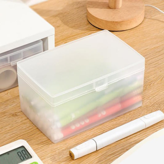 Frosted Storage Box with Lid Card Drawer Storage Box Organizer-Medium - size: Medium