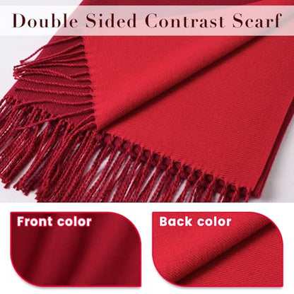 maamgic Womens Scarf Large Pashmina Shawls and Wraps Light Blanket Scarf for Evening Dress Warm Daily Travel Office - color: Light Red and Scarlet