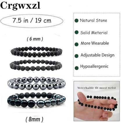 4pcs Natural Crystal Beaded Bracelet for Women,8mm Semi-Precious Healing Gemstone Bracelets 6mm Round Beads Stretch Anxiety Stress Relief Bracelet Spiritual Jewelry Gifts