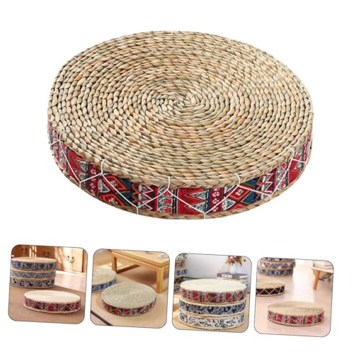 SUPVOX Woven Meditation Cushion Round Floor Pillow 30cm Diameter 7cm Height Handmade Bohemian Red Sitting Mat for Yoga, Tatami, Outdoor Patio Seating