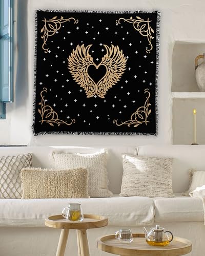 Indian Consigners Altar Cloth Angel Wings Witchcraft Alter Tarot Spread Top Cloth Wiccan Square Spiritual 18 by 18 Sacred (Angel Wings Gold Silver) - color: Golden Angel Wings