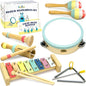 Musical Instruments Set - Montessori Wooden Toys for Toddlers 1-3 | Modern Boho Baby Xylophone with Songbook | Neutral Colors Percussion Instruments | Kids Preschool Educational - style: Xylophone