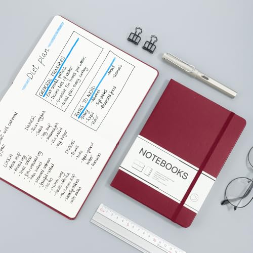 M&G Dotted Journal Notebook, 160 Pages A5 Hardcover Leather Journal for Men Women, 100GSM Thick College Ruled Paper for School and Work Note Taking 5.6" x 8", Burgundy - color: Burgundy, style: Dotted