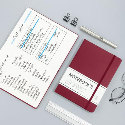 M&G Dotted Journal Notebook, 160 Pages A5 Hardcover Leather Journal for Men Women, 100GSM Thick College Ruled Paper for School and Work Note Taking 5.6" x 8", Burgundy - color: Burgundy, style: Dotted