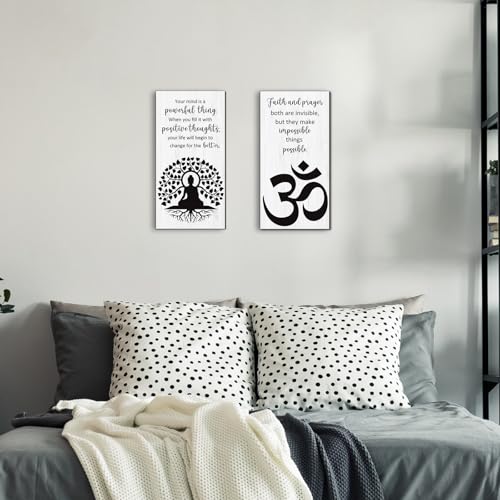 Blulu 2 Pcs Buddha Quote Decor Buddha Inspirational Quote Wall Art Meditation Room Chakra Decor Zen Wooden Hanging, Spiritual Gift for Home Yoga Living Room Women(Motivation) - style: Motivation