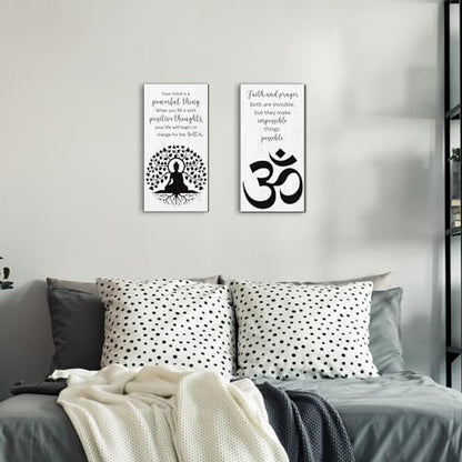Blulu 2 Pcs Buddha Quote Decor Buddha Inspirational Quote Wall Art Meditation Room Chakra Decor Zen Wooden Hanging, Spiritual Gift for Home Yoga Living Room Women(Motivation) - style: Motivation