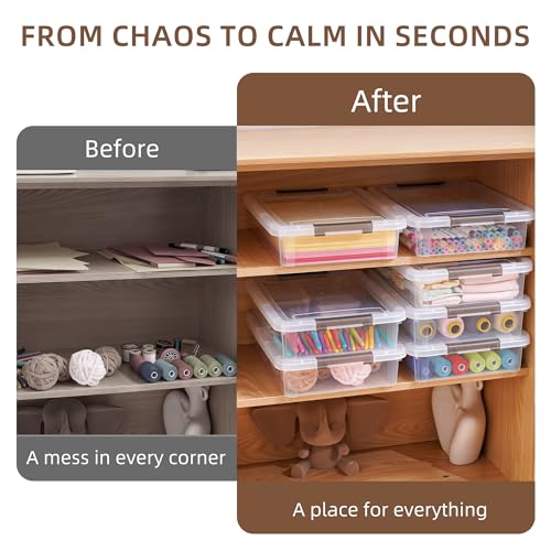 Citylife 20 PCS Plastic Storage Bins with Latching Lids Portable Project Case Clear File Box Stackable Storage Containers for Organizing A4 Paper, Photo, Document, Scrapbook - size: 5QT, style: 20 PCS